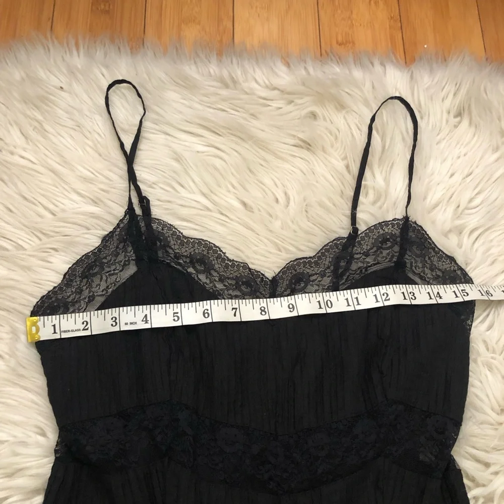 Free People Somebody To Love Lace Tiered Crinkled Black Cami Top Dress size S